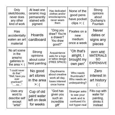Traditional Artist BINGO Card