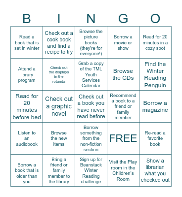 Winter Reading Bingo Card