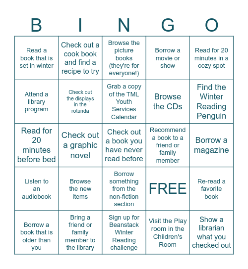 Winter Reading Bingo Card