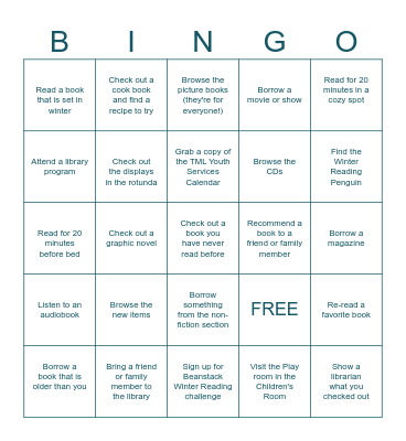 Winter Reading Bingo Card