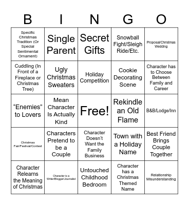 Christmas Rom-Com Bingo Card