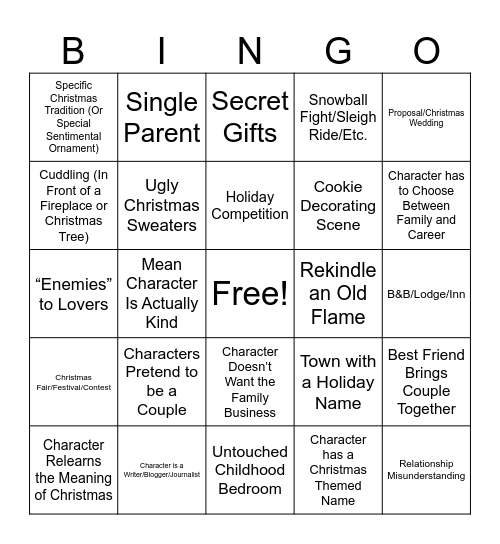 Christmas Rom-Com Bingo Card