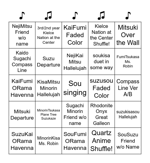JackJeanne Shuffle 2 Bingo Card