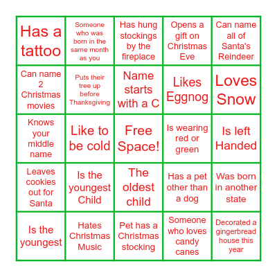 Jingle and Mingle Bingo Card