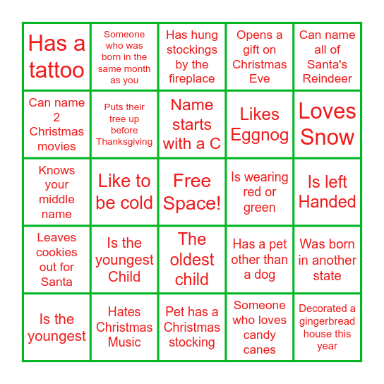 Jingle and Mingle Bingo Card