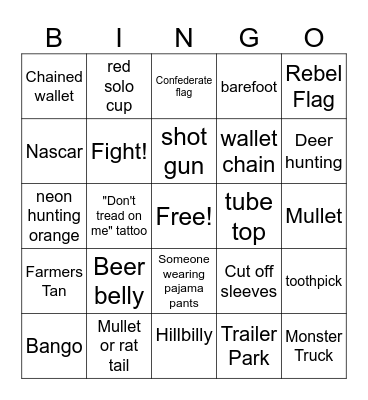 Redneck Bingo Card