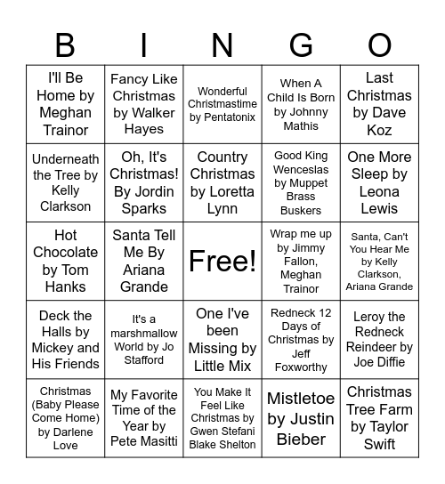 Christmas Music Bingo Rnd 4 Bingo Card