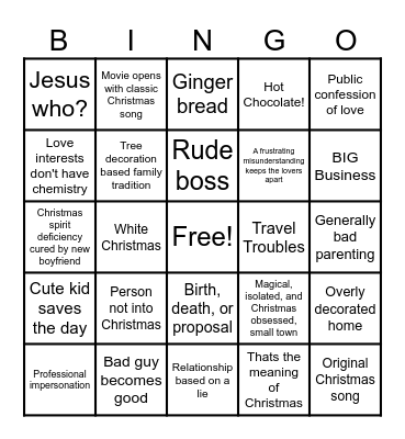 Christmas Movie Bingo Card