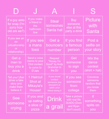 Mikayla's 23rd Birthday Bingo Card