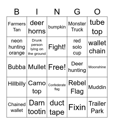 Redneck Bingo Card