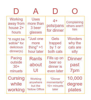 Classic Dad Bingo Card