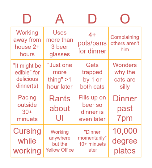 Classic Dad Bingo Card