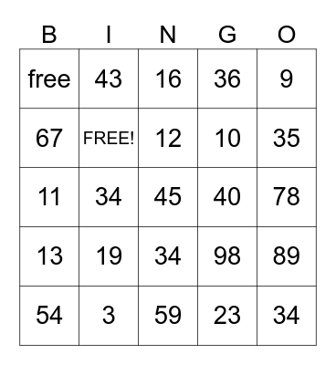 family bingo time Bingo Card