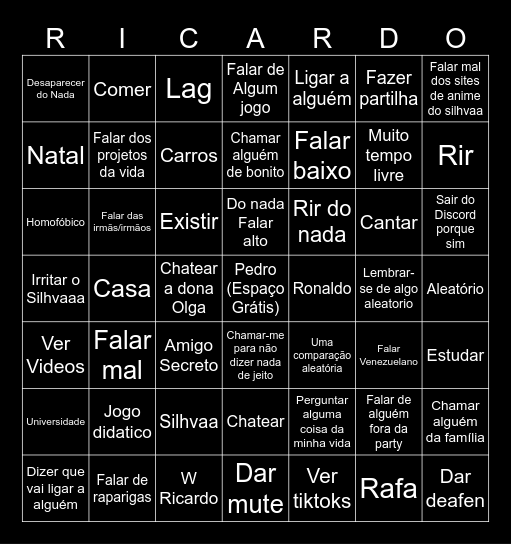 Bingo do Ricardo Bingo Card