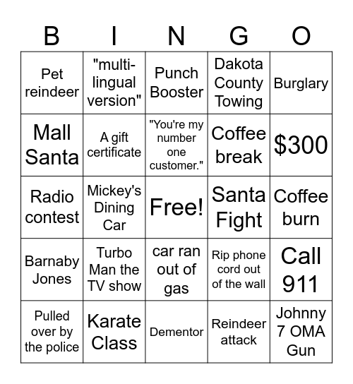 Jingle All the Way Movie Bingo Card
