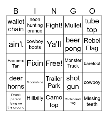 Redneck Bingo Card