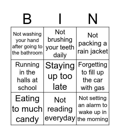 Cause and Effect Bingo Card