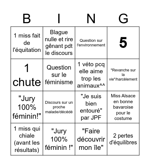 Miss France Bingo Card