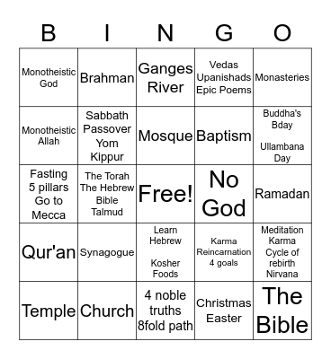 Religion Bingo Card