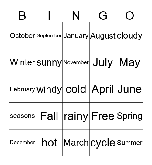The 4 Seasons Bingo Card