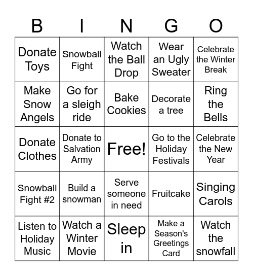 Winter Break Bingo Card