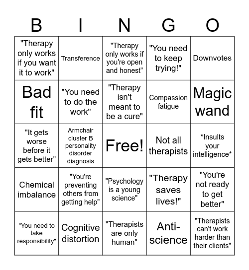 POV you shared a negative opinion on therapy Bingo Card