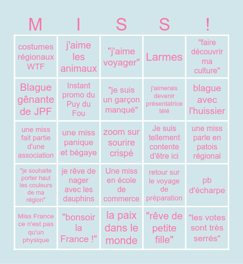Miss France 2024 Bingo Card