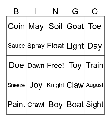 Predictable Vowel Teams Bingo Card