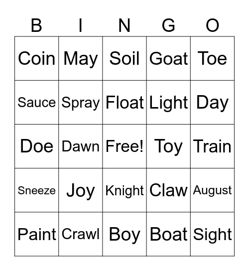 Predictable Vowel Teams Bingo Card