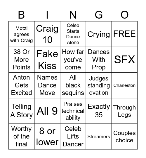 Strictly Nathan And Claire Bingo Card