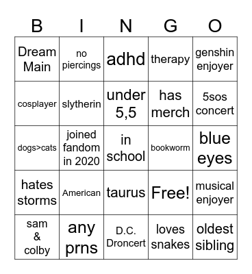 Nasissa BINGO Card