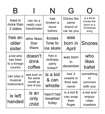 Find Someone who Bingo Card