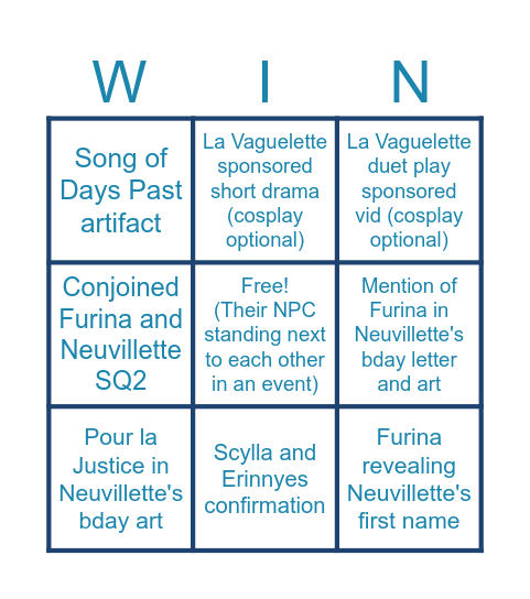 Neuvifuri Visionary Bingo Card