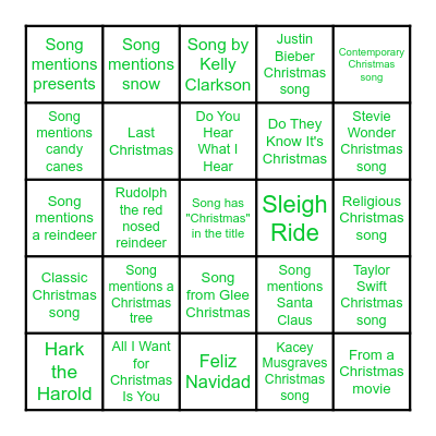 Christmas song bingo Card