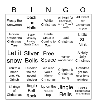 Christmas Singo Bingo Card