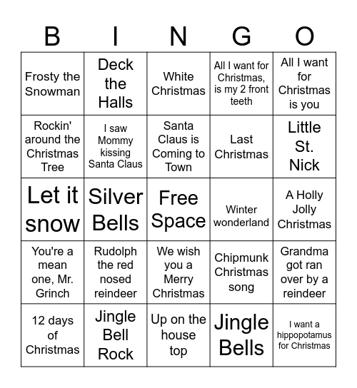 Christmas Singo Bingo Card