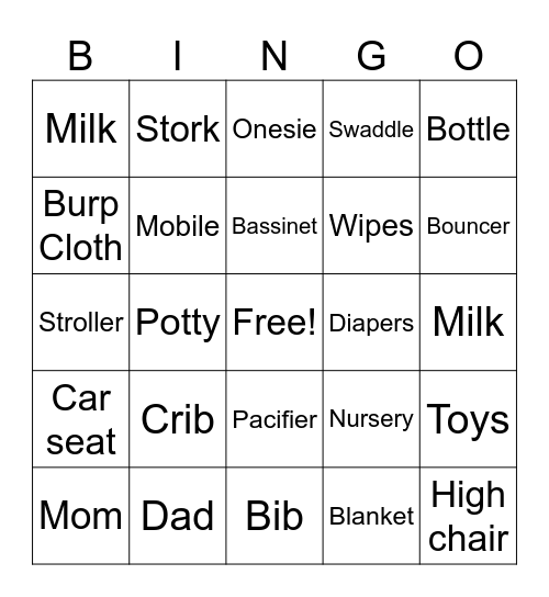 Baby Shower Bingo Card