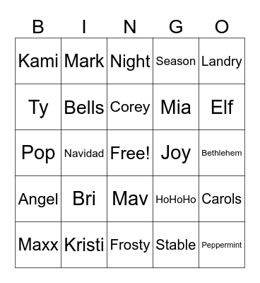 Nunn Bingo Christmas 2023 Bingo Card