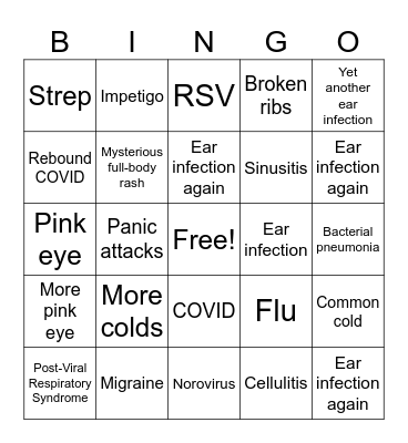 Family Illnesses 2023 Bingo Card