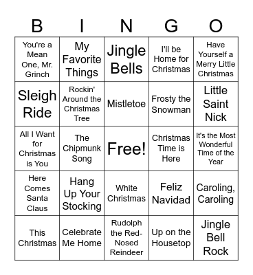 Holiday Music Bingo Card