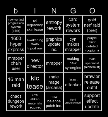 loa on winter Bingo Card