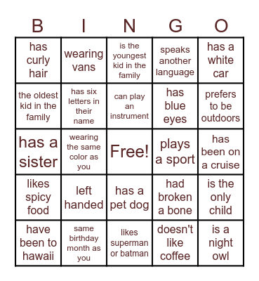 find someone who Bingo Card