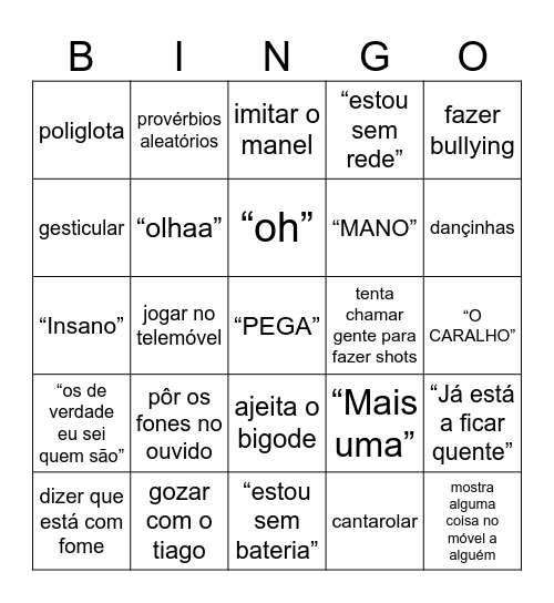 Joao A Bingo Card