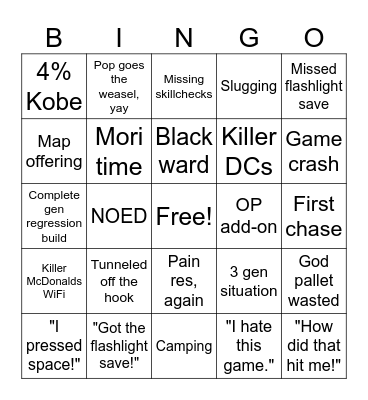Dead by daylight bingo Card