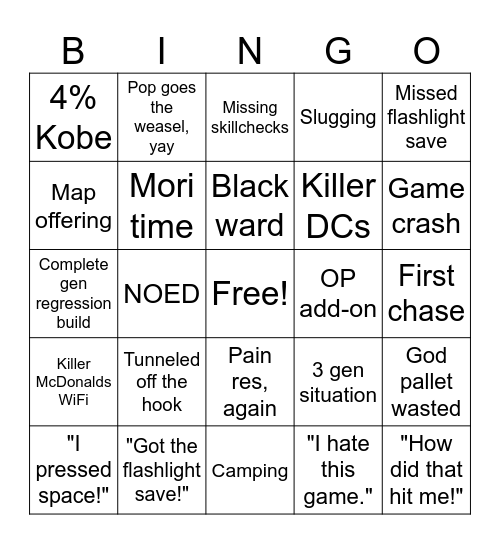Dead by daylight bingo Card