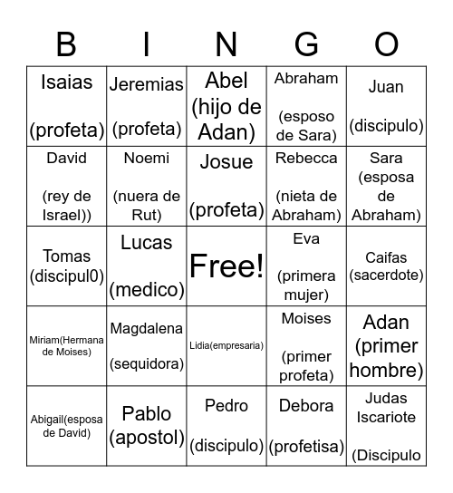 BINGO Biblico Bingo Card