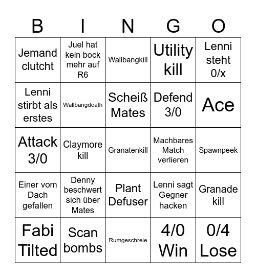 R6 mit den Jungs Bingo Card