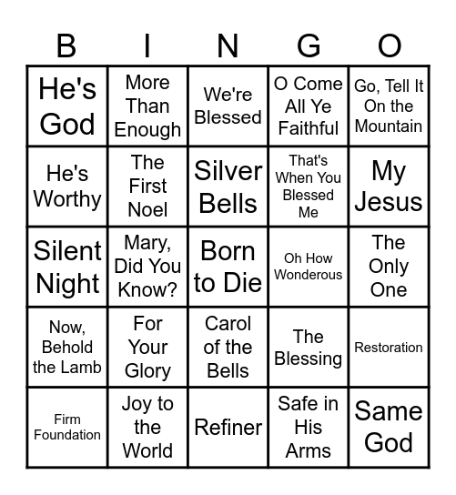 Christmas Song Bingo Card