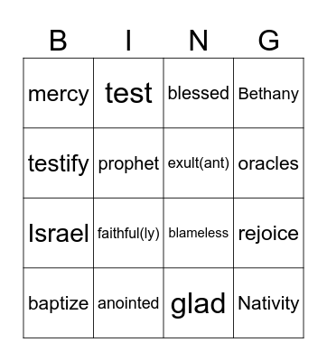 3rd Sunday of Advent year B Bingo Card