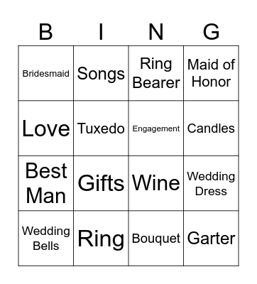 Wedding Shower Bingo Card